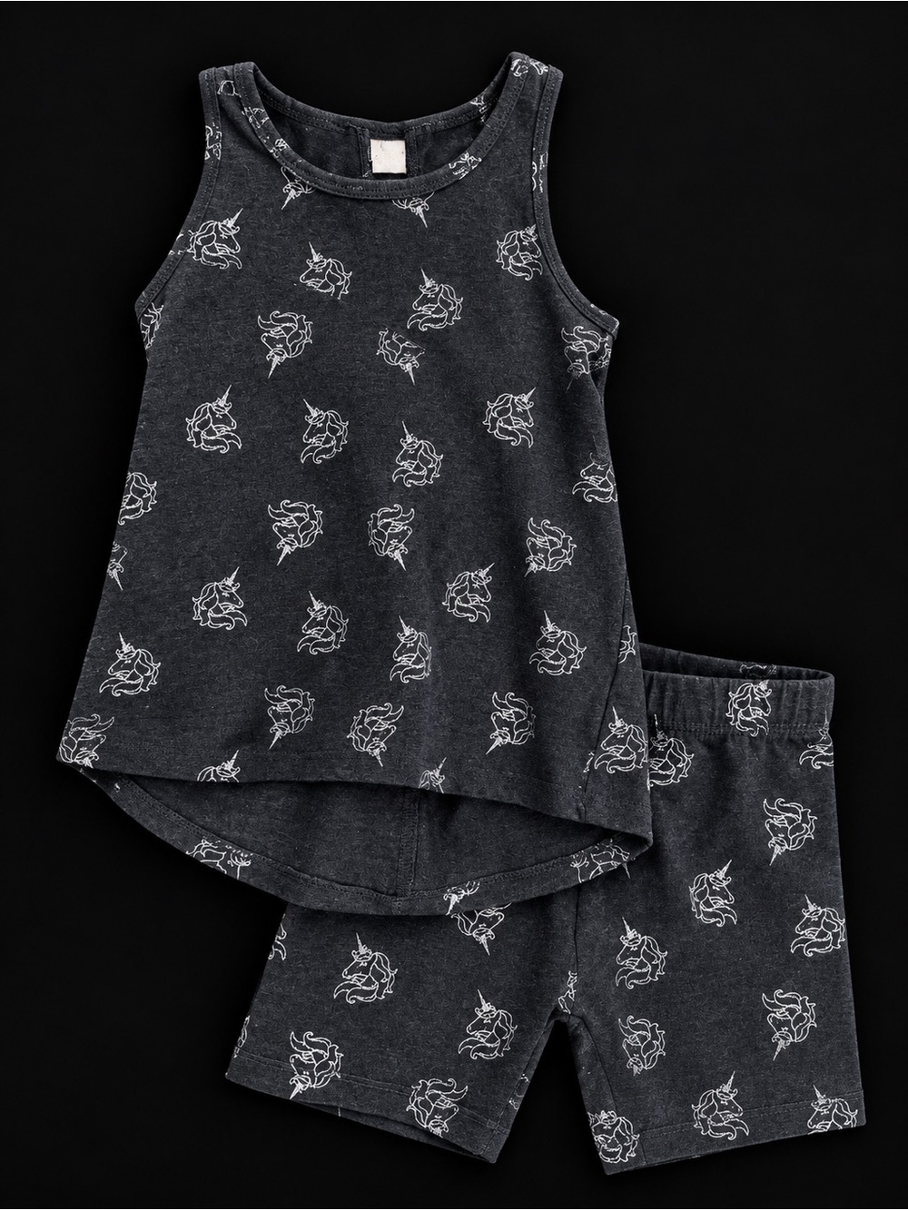 Girls' Black Unicorn Print Tank & Shorts Set